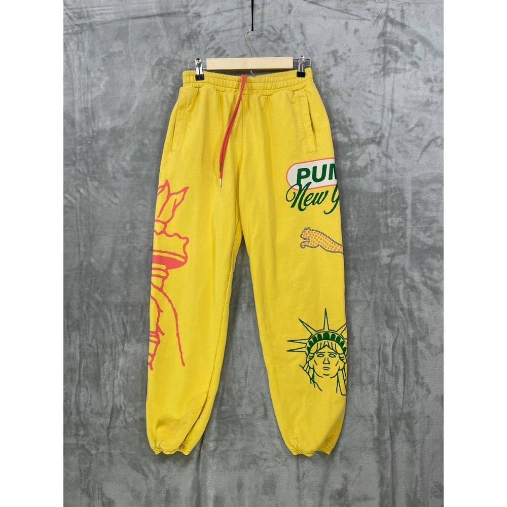 PUMA Wardrobe Essentials Bright Lights Nyc Sweatpants Yellow Size Small Pockets